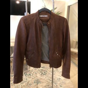 Mango Genuine Leather Brown Jacket women’s xxs